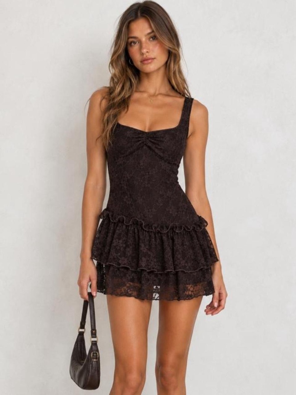 Princess Polly Black Lace Tiered Mini Dress